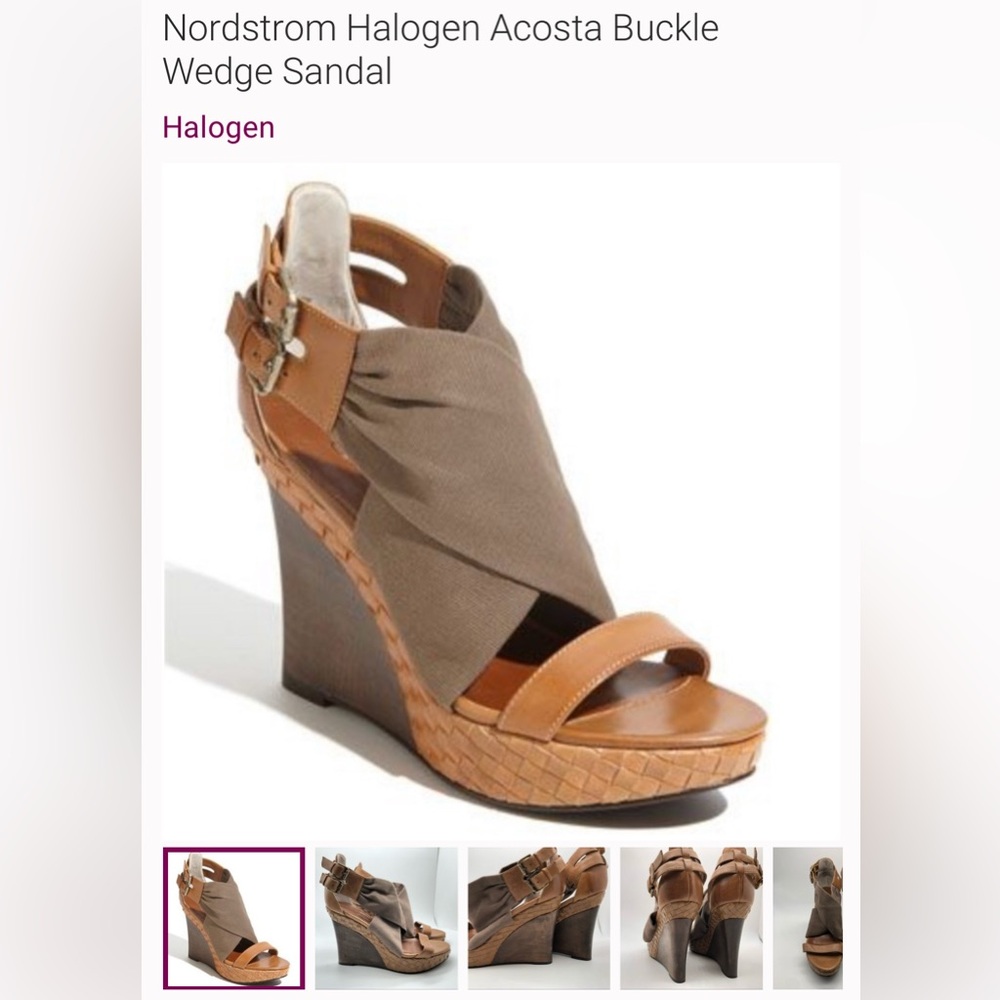 Halogen Tan and Brown Buckle Wedge Sandals